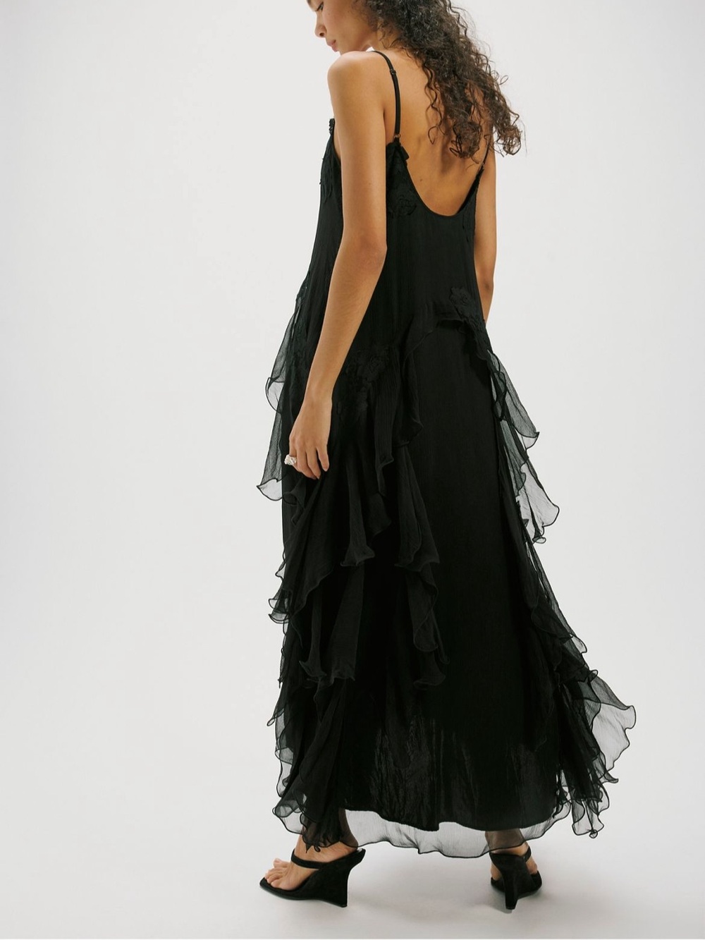 NEW - Nigel Preston Free People Floating Angel Chiffon Maxi Dress in Black - Picture 3 of 6